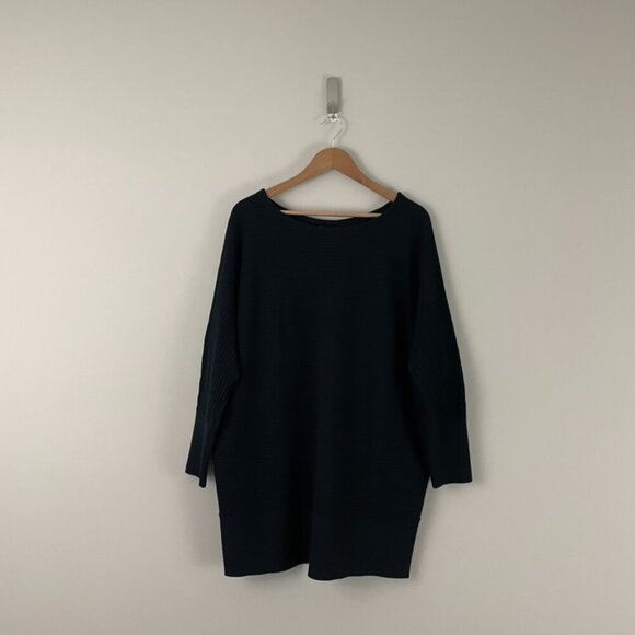 Eileen Fisher Black Rib Knit Wool Blend Tunic Sweater Size Medium - Picture 1 of 7